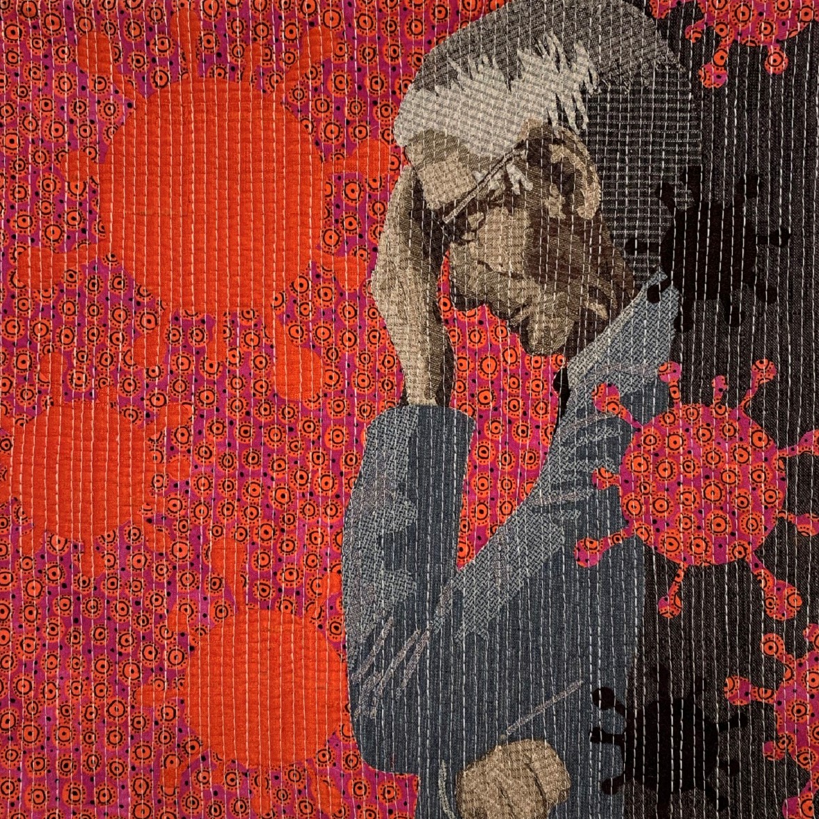 Dr Fauci vs 2020<br>Martha Wolfe<br>Quilt<br>12" x 12"<br>$1000