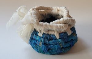 Bright Blue Silk and White Organza Coiled Vessel - Bev Barnett